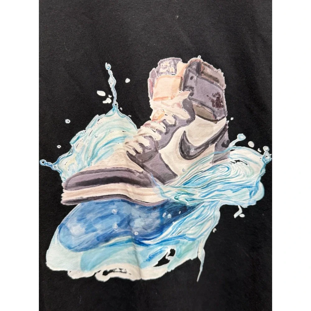 Jordan Mens Graphic T-Shirt Black Sneaker Water Splash XXL 100% Cotton NWOT